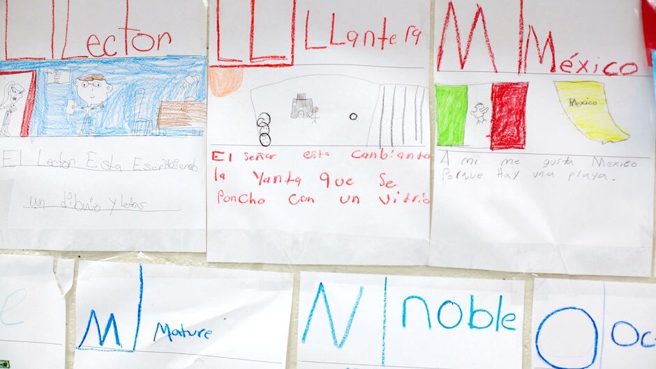 A wall with student work.