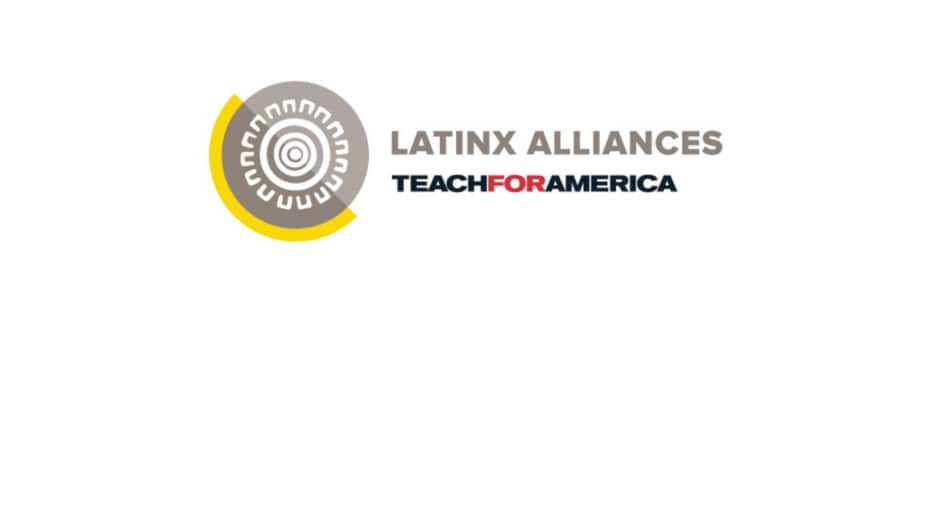 Logo includes an artistic rendering of the sun and reads: Latinx Alliances Teach For America