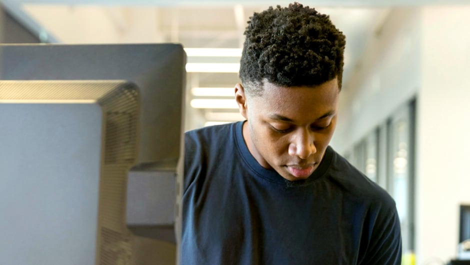 College student at computer