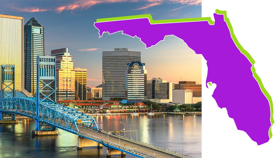 Image of Jacksonville overlaid with an image of Florida state.