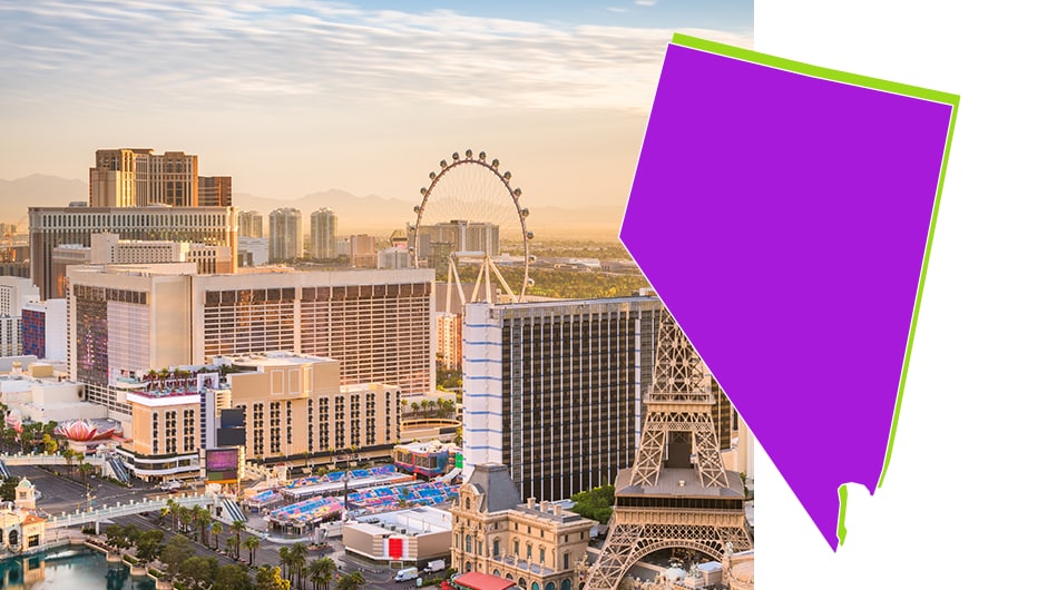 Image of Las Vegas overlaid with an image of Nevada state.