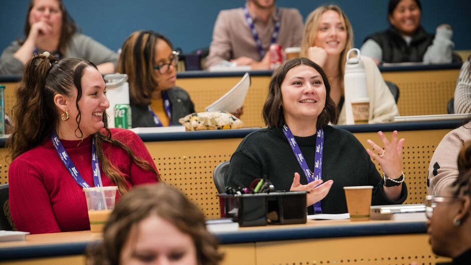 A lecture hall full of college students.