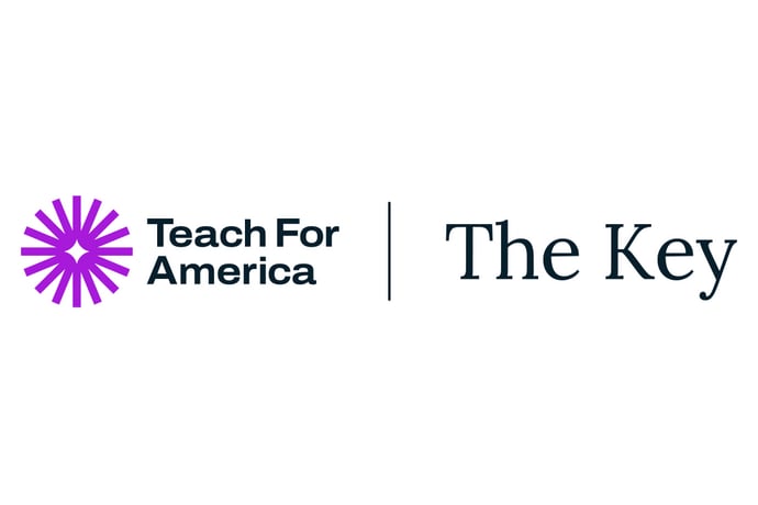 A purple and black logo that reads "Teach For America - The Key"