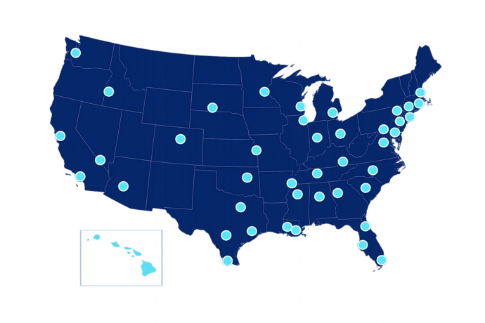 Map of the U.S. showing TFA locations.
