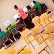 Picture of empty desks in a classroom
