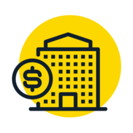 A yellow icon showing a building and dollar sign