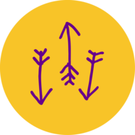 Illustration of three arrows -- two point down, and one points up.