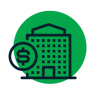 illustration of an apartment building with a dollar sign in a circle in front of it