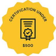 A icon of a certificate that says certification under $500