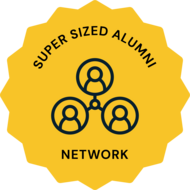 an icon of connected people that reads super sized alumni network