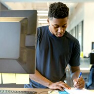 College student at computer