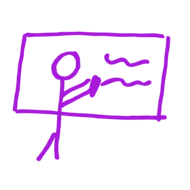 alt text: a purple illustration of a teacher 