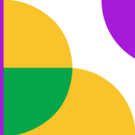 A geometric image with purple, green, and yellow shapes